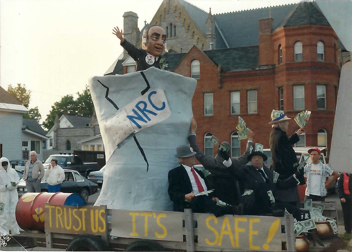 Citizens Against Radioactive Dumping (C.A.R.D.) float in the Dairy Parade 1990 on Main Street in Cortland.